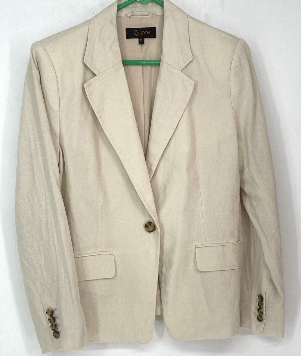 Quince 100% European Linen Structured Blazer Sand Med Ctn Lined Jacket